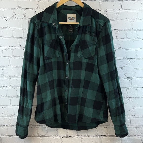HarleyDavidson Tops Harley Davidson Womens Black Green Plaid